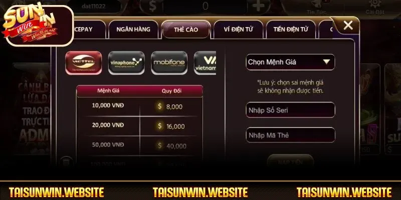 Các cách nạp tiền đều free không mất phí